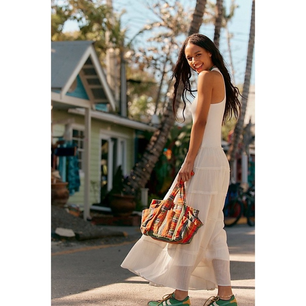 Free People Baby Oksana Tote C 8151 Small Orange Mix Striped Cotton Bag Women's